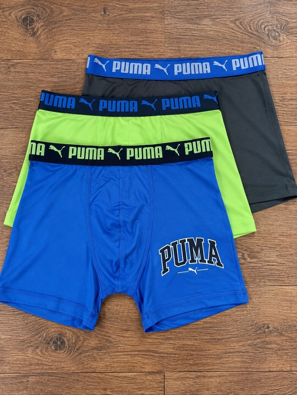 PUMA Boys Performance Boxer Briefs 3 Pack Size M Blue Green Gray -Q
